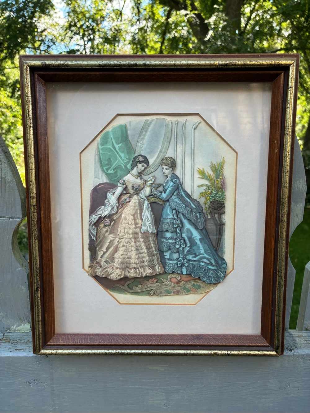 Vintage Victorian Ladies 3D Paper Tole Decopauge Art Work Framed
